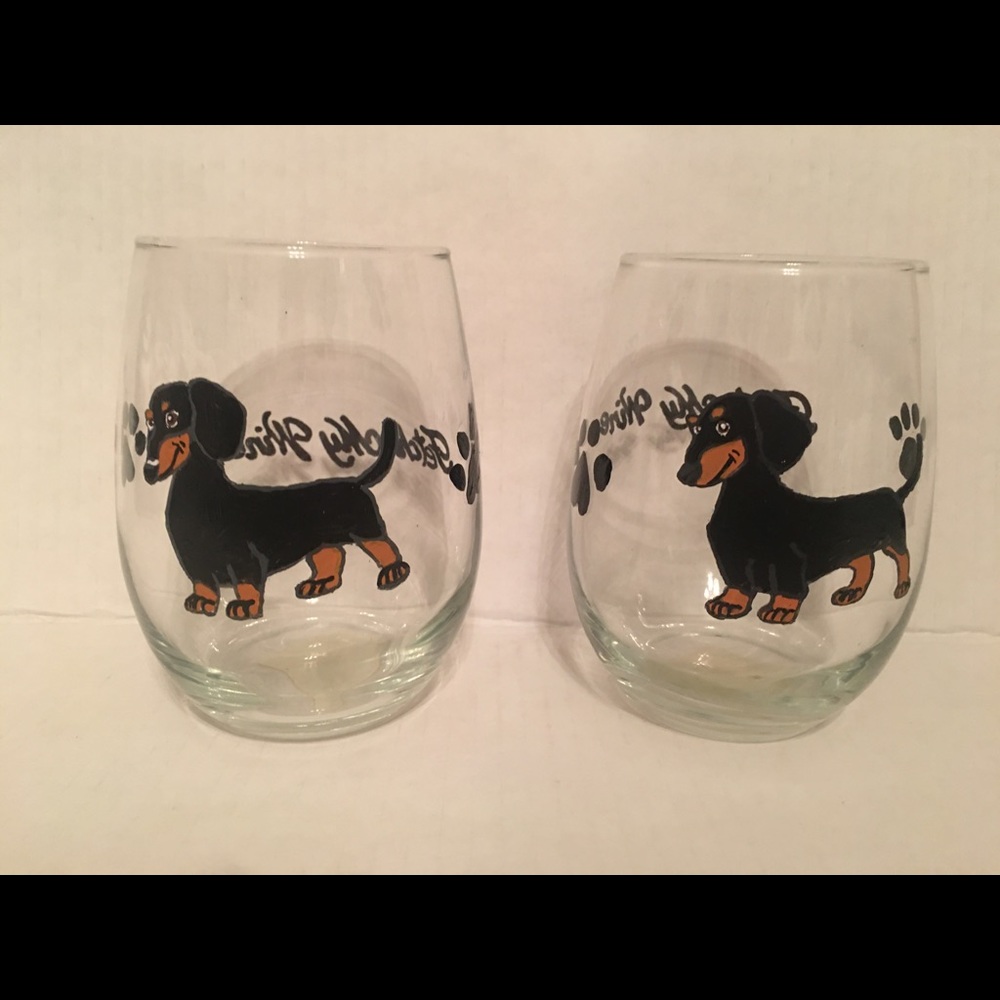 Dachshund Hand Painted Wine Glass Set